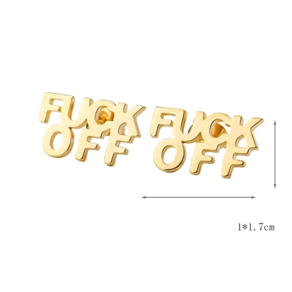 ✨️  F U C K OFF silver or Gold Vintage Stainless Steel Letter Stud Earrings ✨️ - Picture 6 of 6